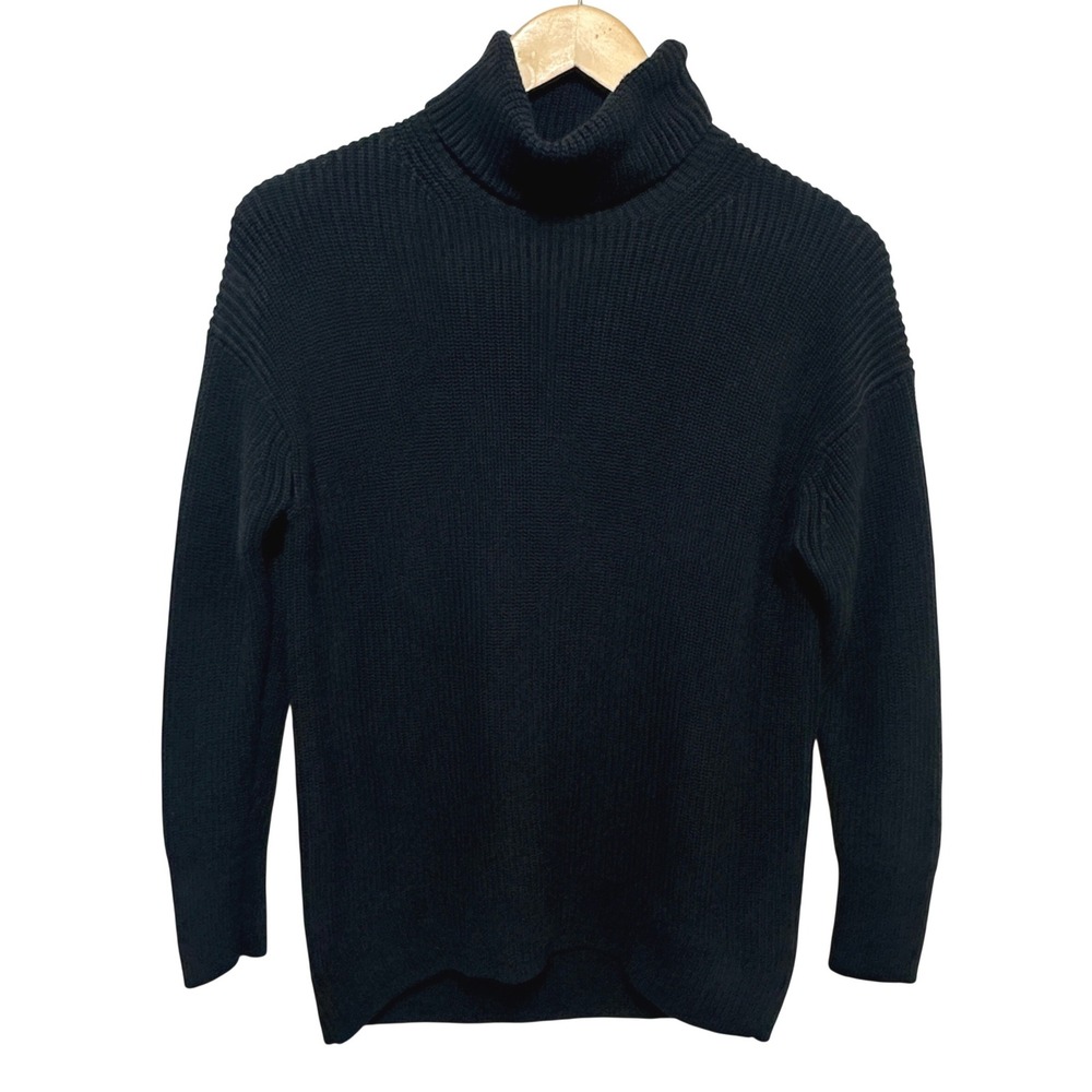 J. Crew Cotton Knit Turtleneck Ribbed Sweater Womens XS Black Preppy Relaxed Fit